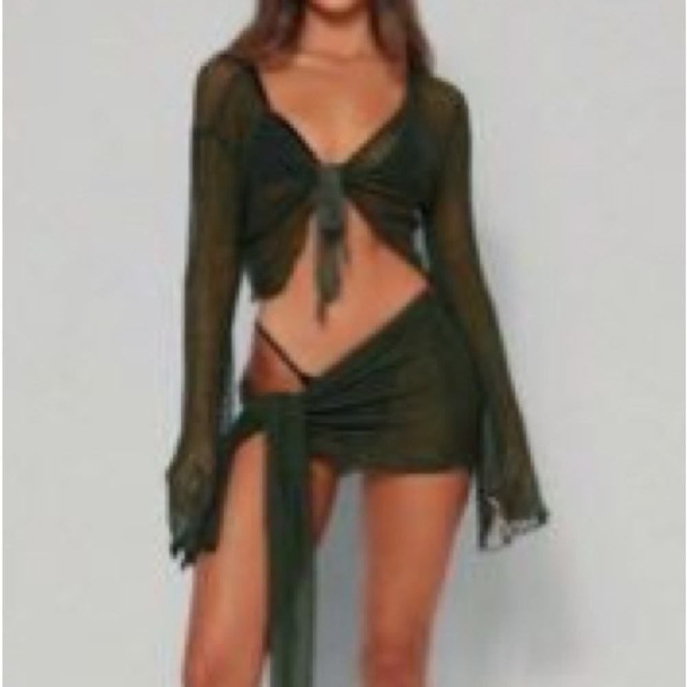 2 PIECE BIKINI SET COVER UP IN FOREST GREEN SIZE SMALL